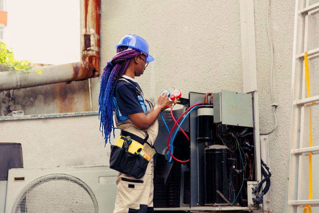 competent technician tuning up a heater system